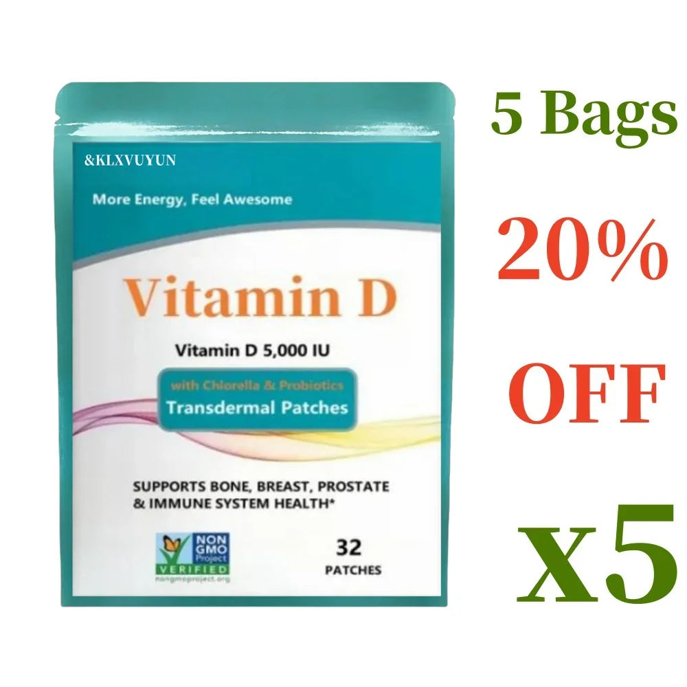 Vitamin D3, Vitamin D 5,000 Iu, Transdermal Patches,vitamin D Supplements With Chlorella, Fruit, Veggies & Probiotics, 32pcs