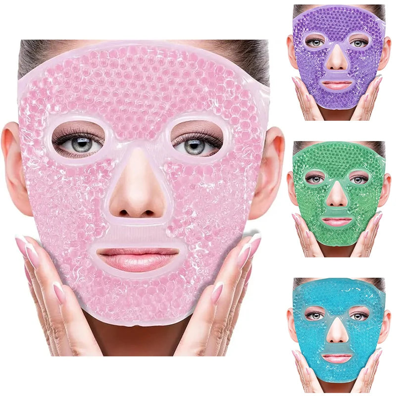 SPA Ice Cold and Hot Heat Full Face Eye Mask Sleeping Ice Pack Reduce Face Puff Dark Circles Gel Beads Compress for Woman