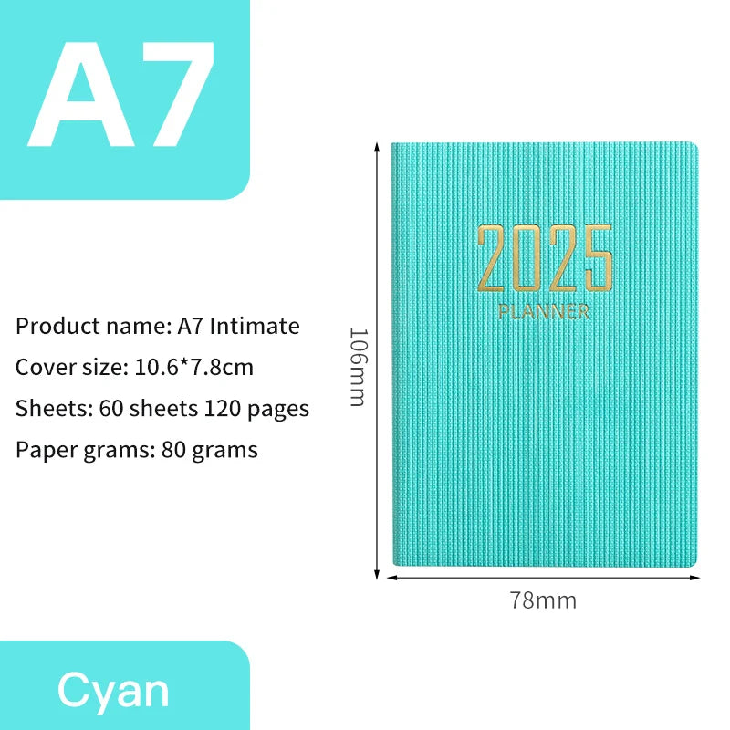 2025 A7 Portable Planner - Daily & Weekly Agenda, PU Leather Cover