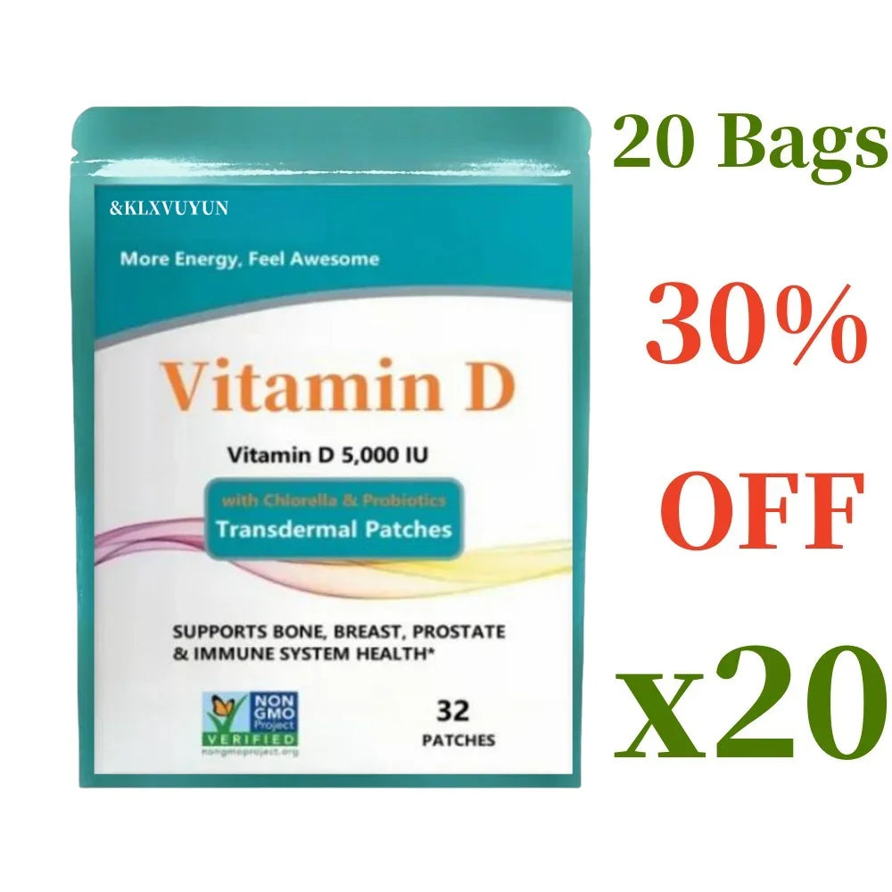 Vitamin D3, Vitamin D 5,000 Iu, Transdermal Patches,vitamin D Supplements With Chlorella, Fruit, Veggies & Probiotics, 32pcs