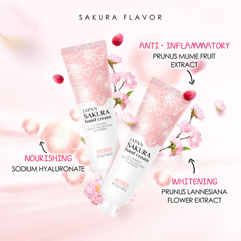 LAIKOU 8Pcs Sakura Facial Skin Care Set Moisturizing Nourishing Serum Soothing Cream Repairing Lip Balm Hand Cream Beauty Makeup