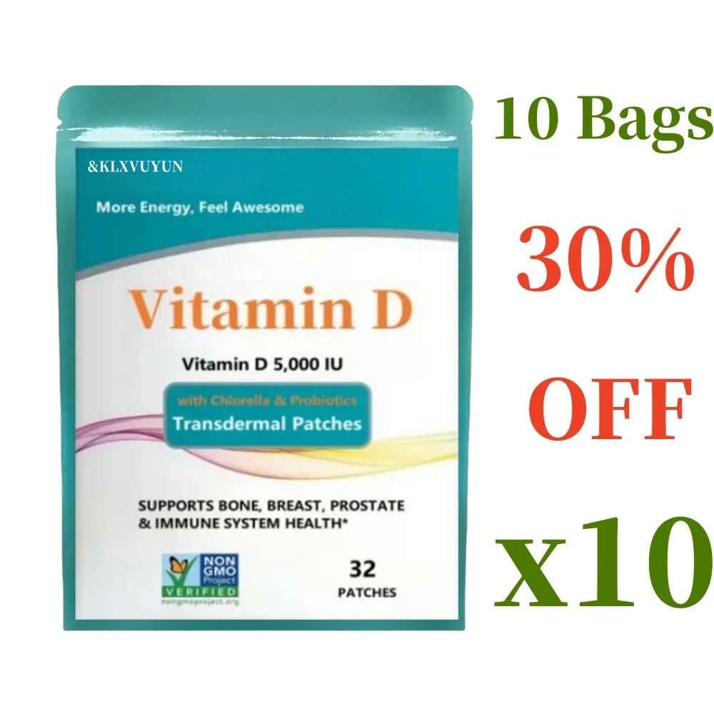 Vitamin D3, Vitamin D 5,000 Iu, Transdermal Patches,vitamin D Supplements With Chlorella, Fruit, Veggies & Probiotics, 32pcs