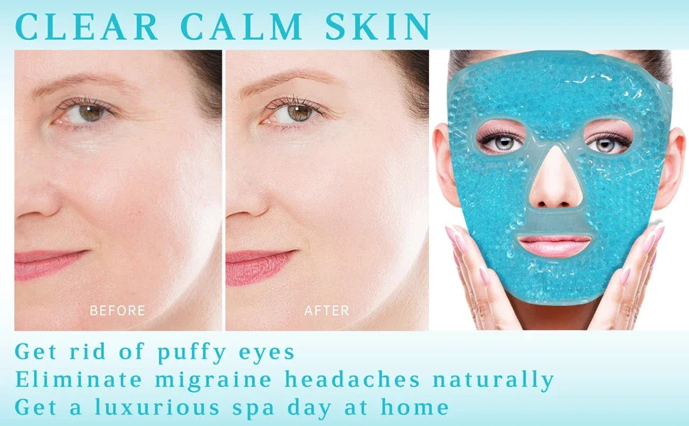 SPA Ice Cold and Hot Heat Full Face Eye Mask Sleeping Ice Pack Reduce Face Puff Dark Circles Gel Beads Compress for Woman