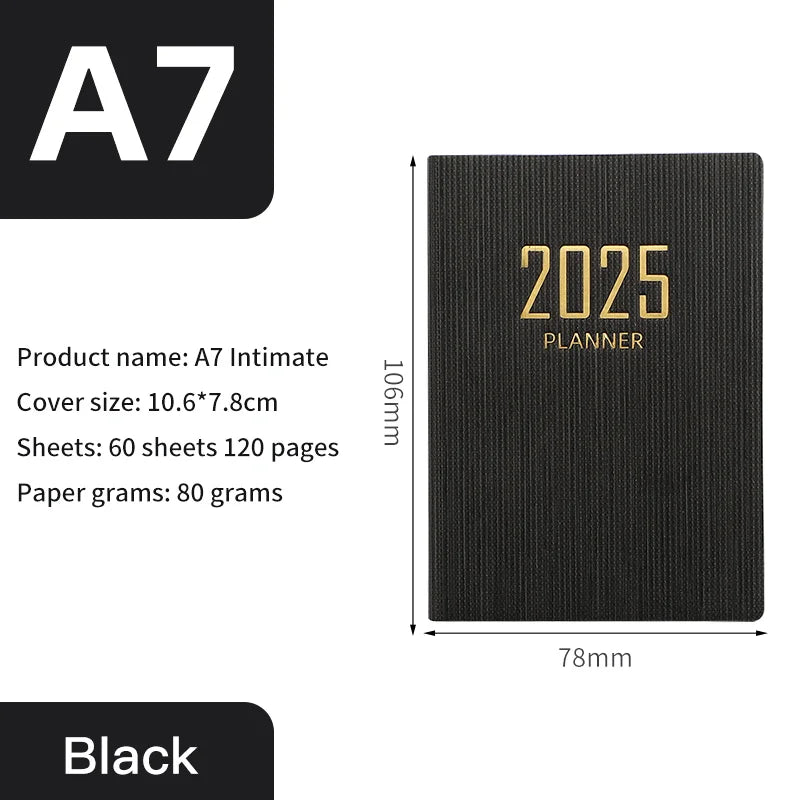 2025 A7 Portable Planner - Daily & Weekly Agenda, PU Leather Cover