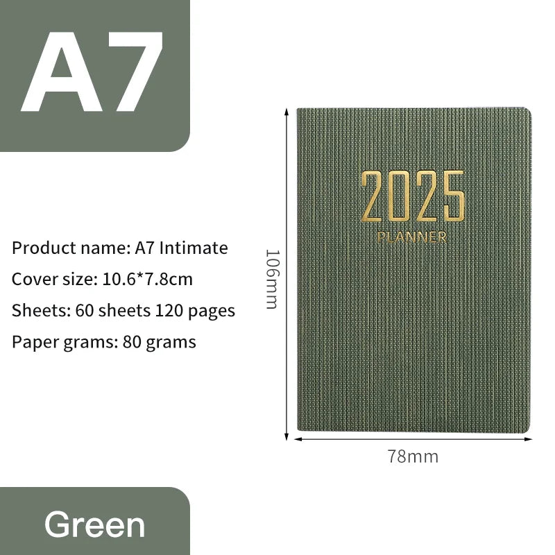 2025 A7 Portable Planner - Daily & Weekly Agenda, PU Leather Cover