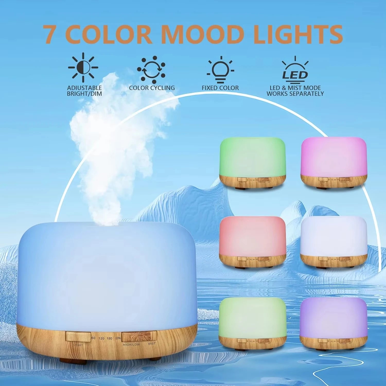 Air Humidifier Essential oil Diffuser 500ML Ultrasonic Cool Mist Maker Fogger USB Humidifier LED Lamp Aroma Diffuser Electric ﻿