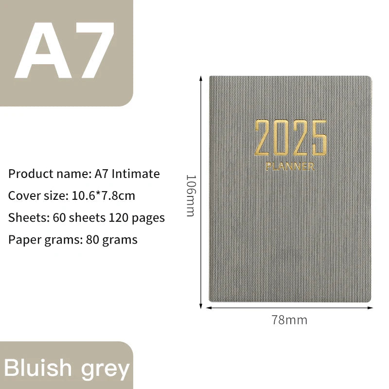 2025 A7 Portable Planner - Daily & Weekly Agenda, PU Leather Cover