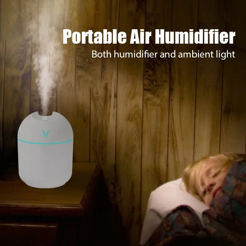 Portable USB Ultrasonic Air Humidifier & Essential Oil Diffuser with LED Light