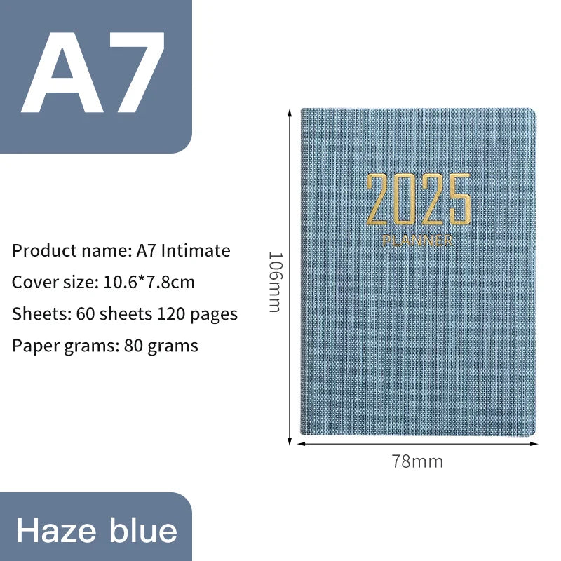 2025 A7 Portable Planner - Daily & Weekly Agenda, PU Leather Cover