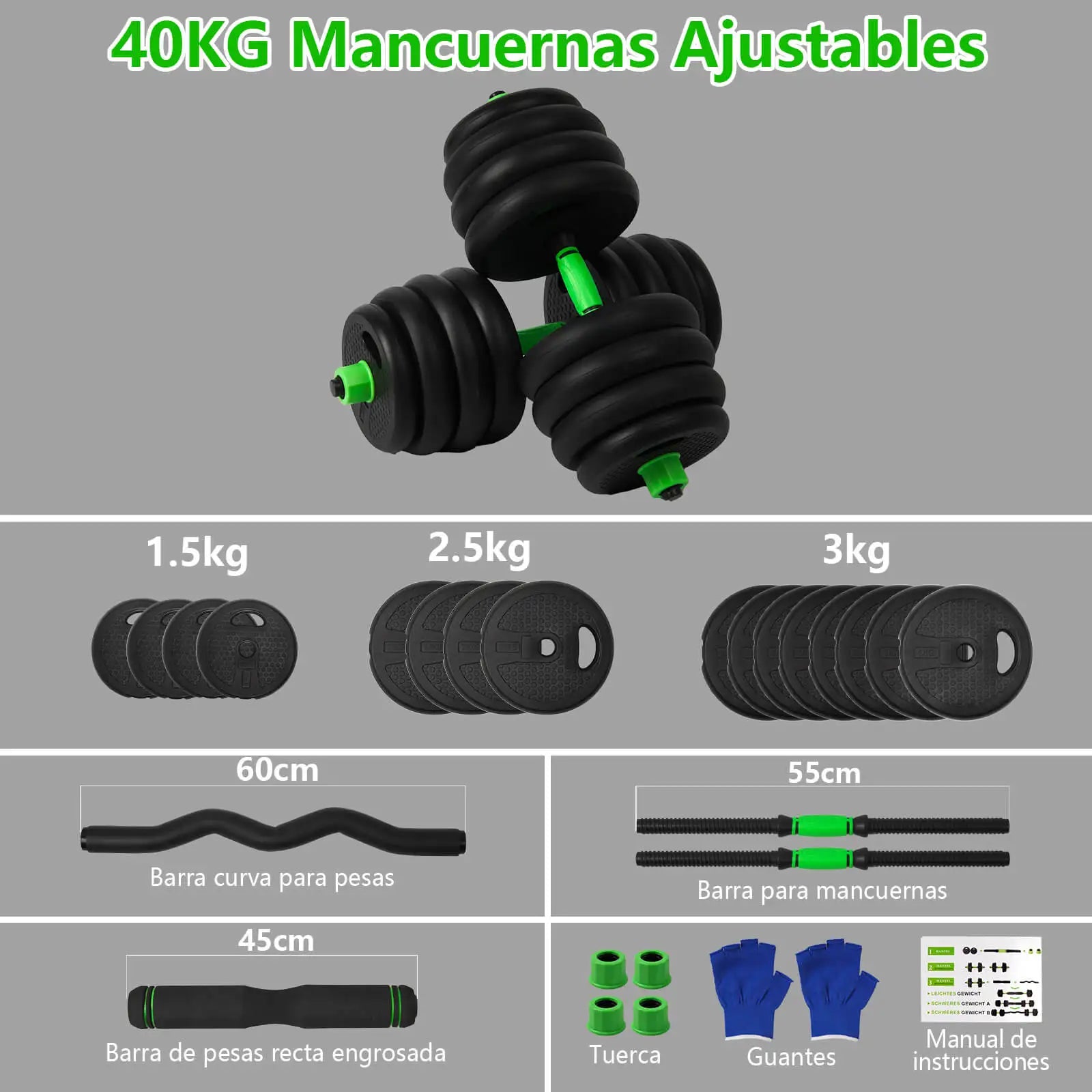 Multi-functional Adjustable Dumbbell Set, 4 in 1, 10 kg, 15 kg, 20 kg, 30 kg, with Optional Handle for Russian Weights, Straight and Rod, abdominal Wheel, Bends, men's home gym weights